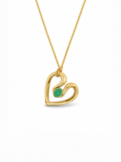 Small Chrysoprase Ribbon Heart Yellow Gold Necklace