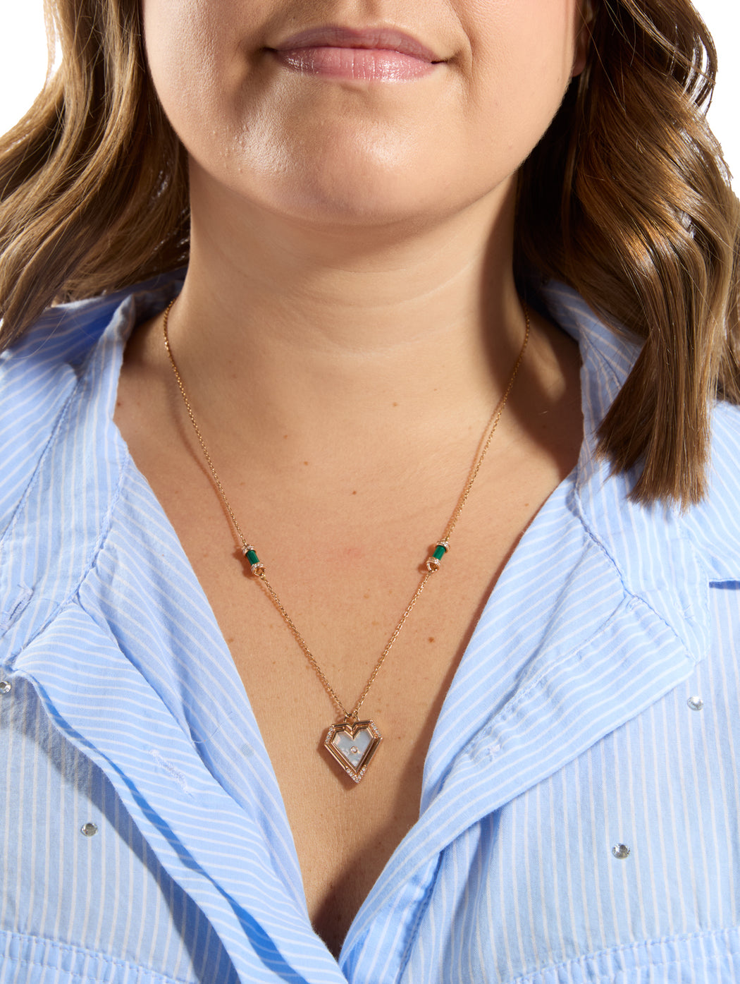 Mother Of Pearl & Malachite Super Heart Rose Gold Necklace