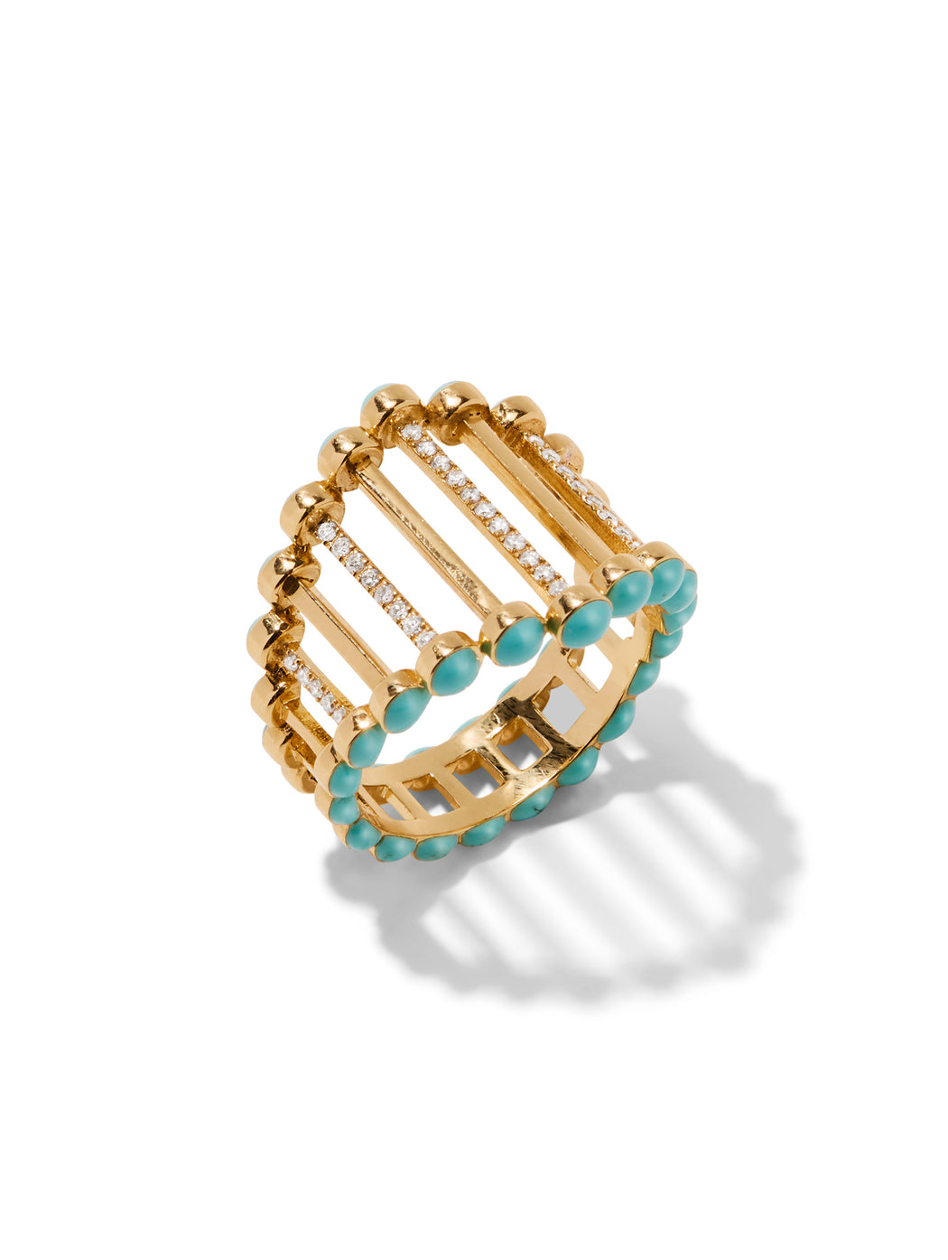 The Twiggy Diamond & Turquoise Enamel Yellow Gold Ring