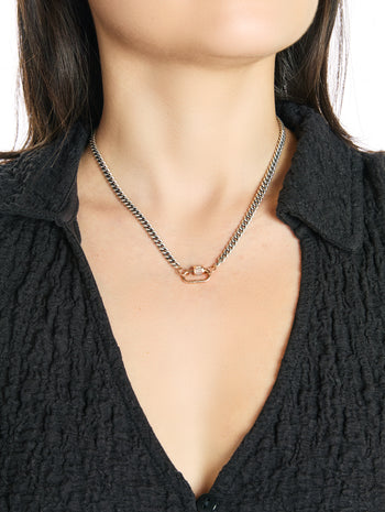 Heavy Silver and Rose Gold Curb Chain Necklace