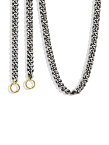 Heavy Curb Silver Chain with Yellow Gold Loops Necklace