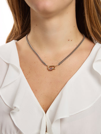 Heavy Curb Silver Chain with Yellow Gold Loops Necklace