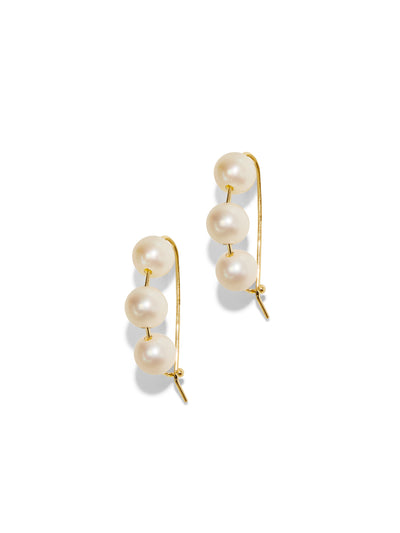 6mm Akoya Pearl Baby Safety Pin Yellow Gold Earrings