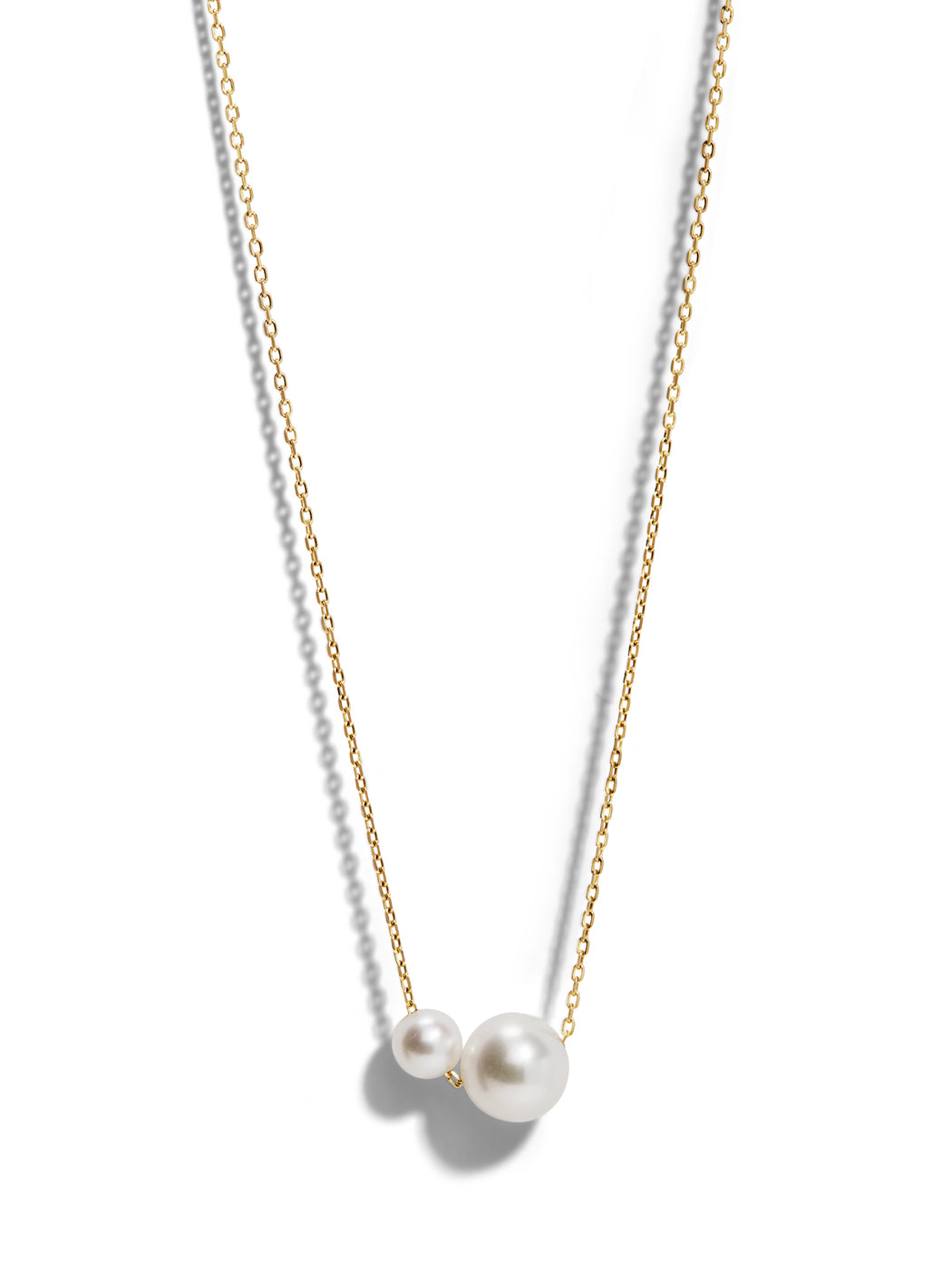 Kissing Pearl Solitaire Yellow Gold Necklace