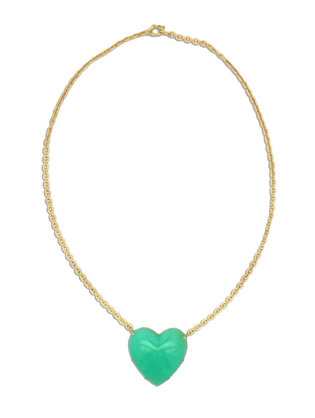Love One-Of-A-Kind Chrysoprase Heart Yellow Gold Necklace