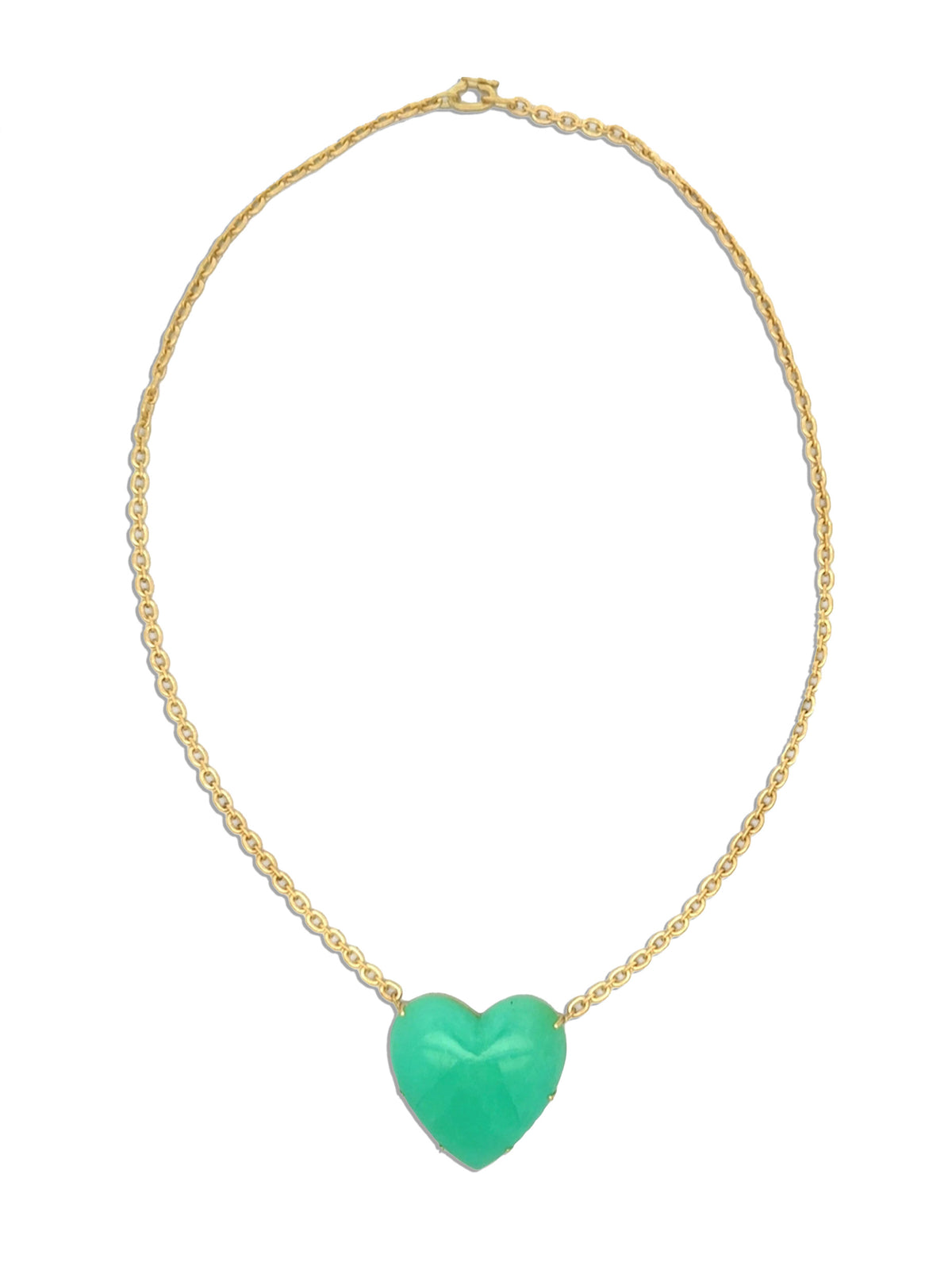 Love One-Of-A-Kind Chrysoprase Heart Yellow Gold Necklace