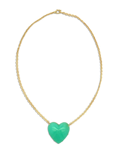 Love One-Of-A-Kind Chrysoprase Heart Yellow Gold Necklace