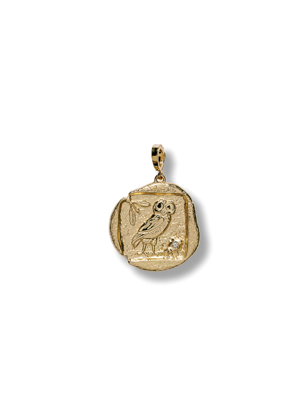 Diamond Small Owl of Athena Coin Yellow Gold Charm