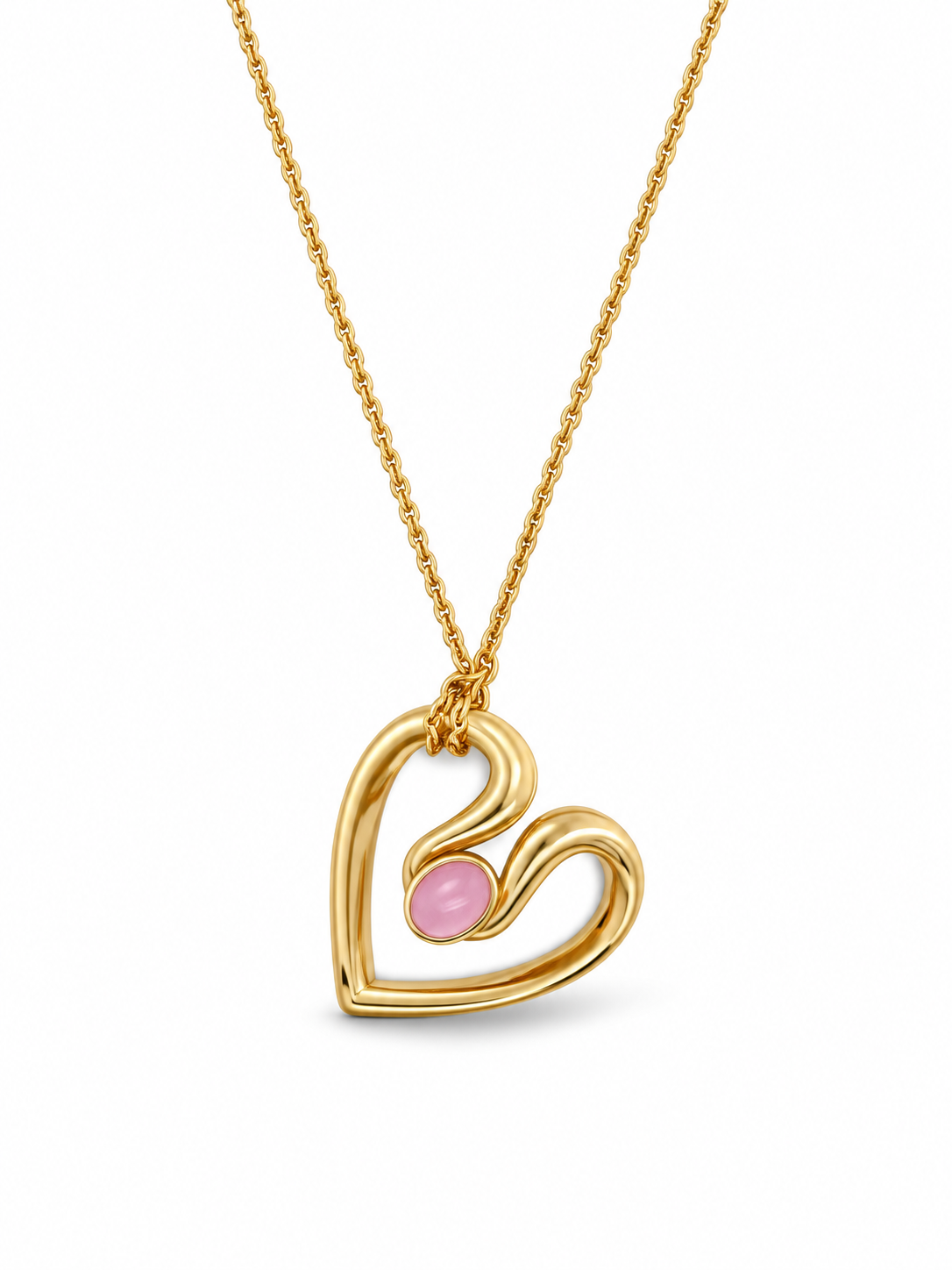 Pink Tourmaline Ribbon Heart Yellow Gold Necklace