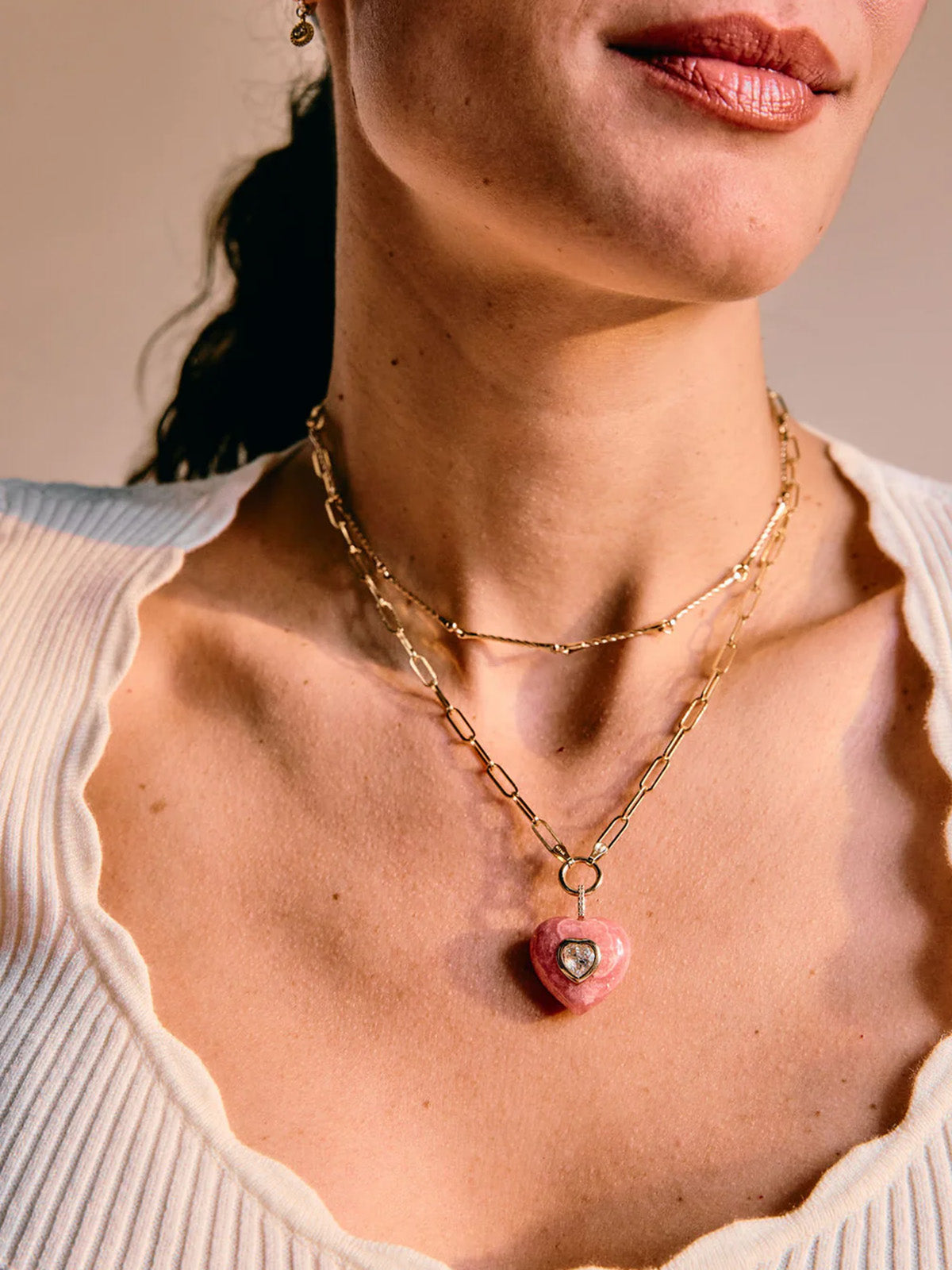 Rhodochrosite & Topaz Heart Pendant