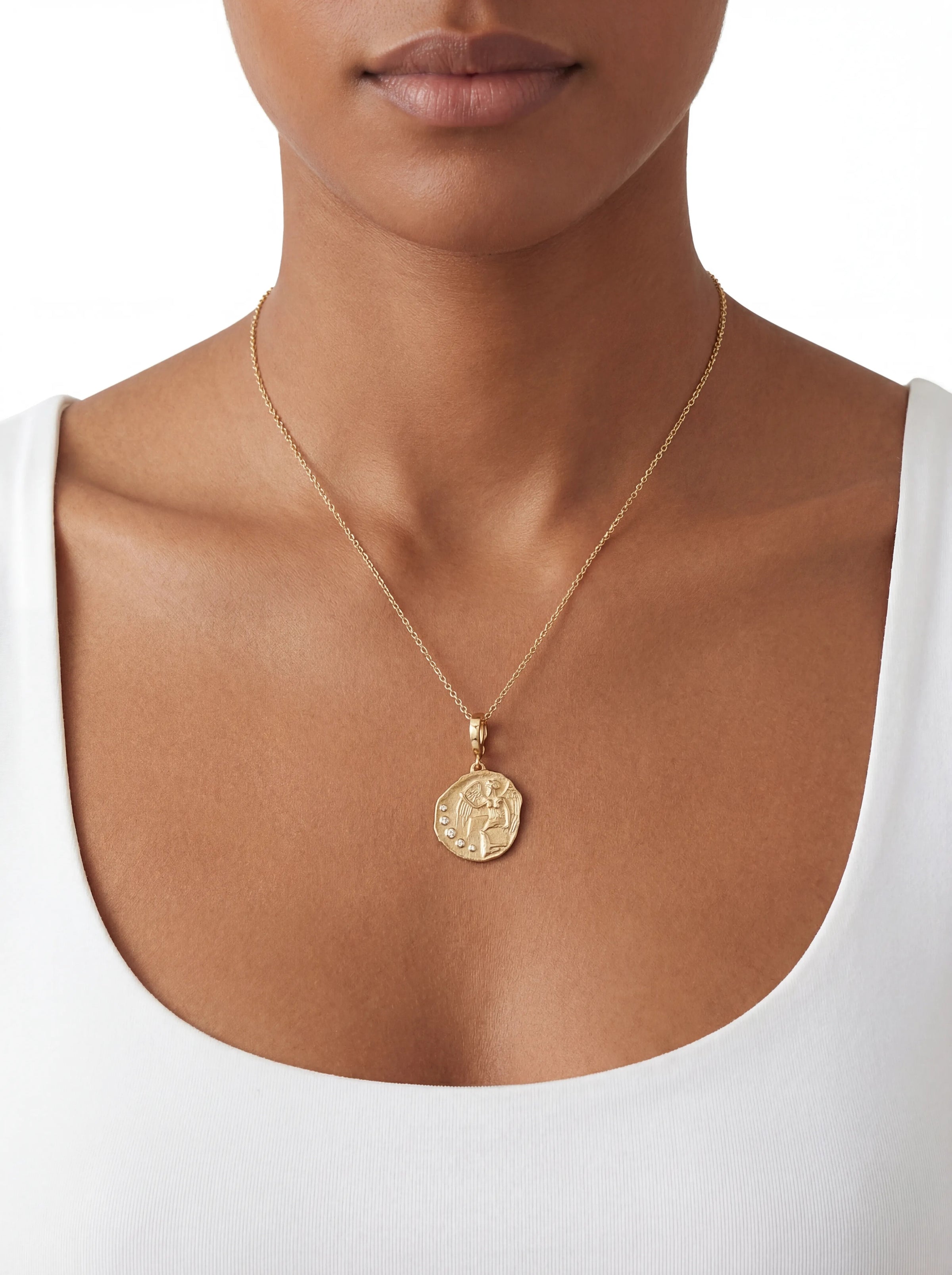 Goddess of Victory Small Coin Yellow Gold Charm