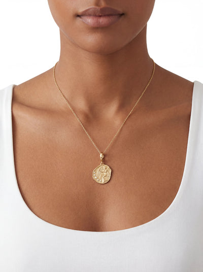 Goddess of Victory Small Coin Yellow Gold Charm