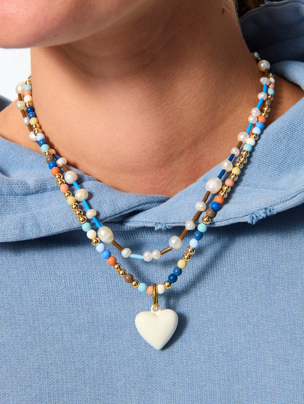 The Happy Baby Bead Necklace Duo With Heart Charm