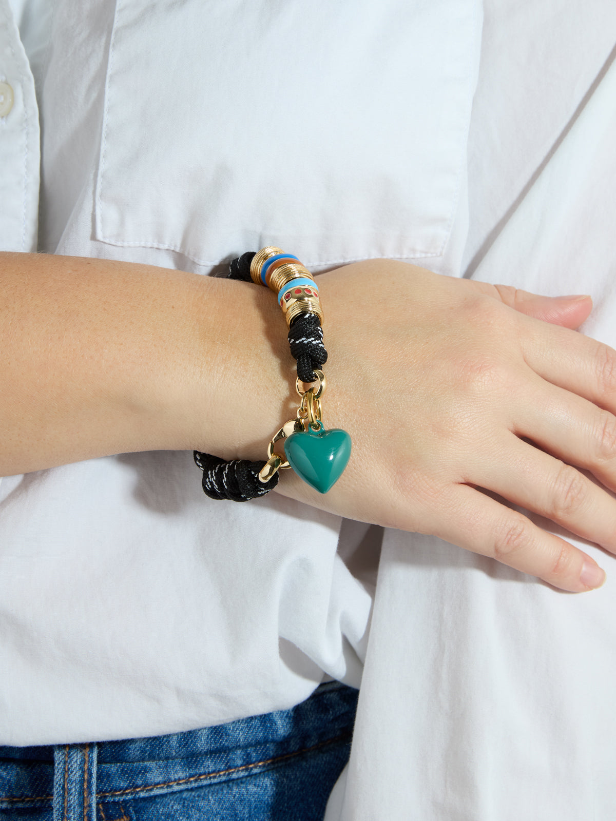 The Black Super Size Cord Heart Charm Bracelet