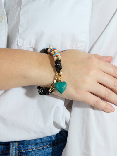 The Black Super Size Cord Heart Charm Bracelet