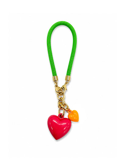 The Green Apple Happy Cord Double Heart Charm Bracelet