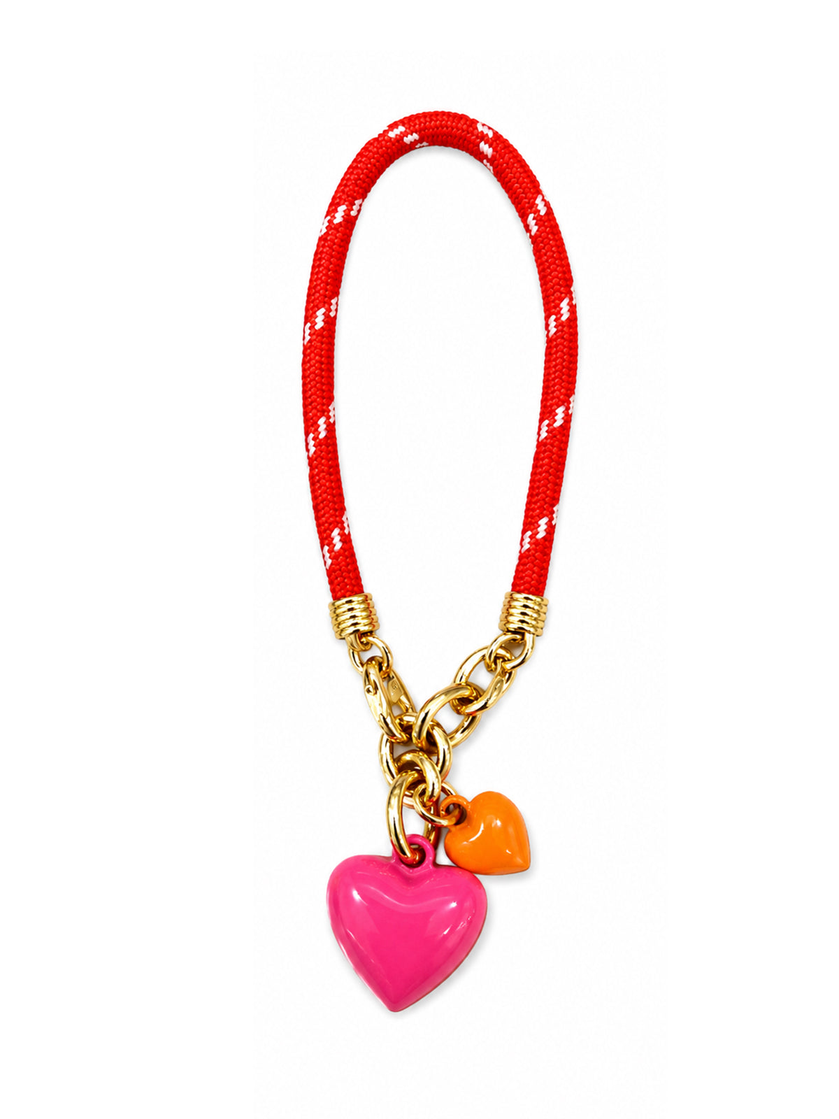 The Red Happy Cord Double Heart Charm Bracelet