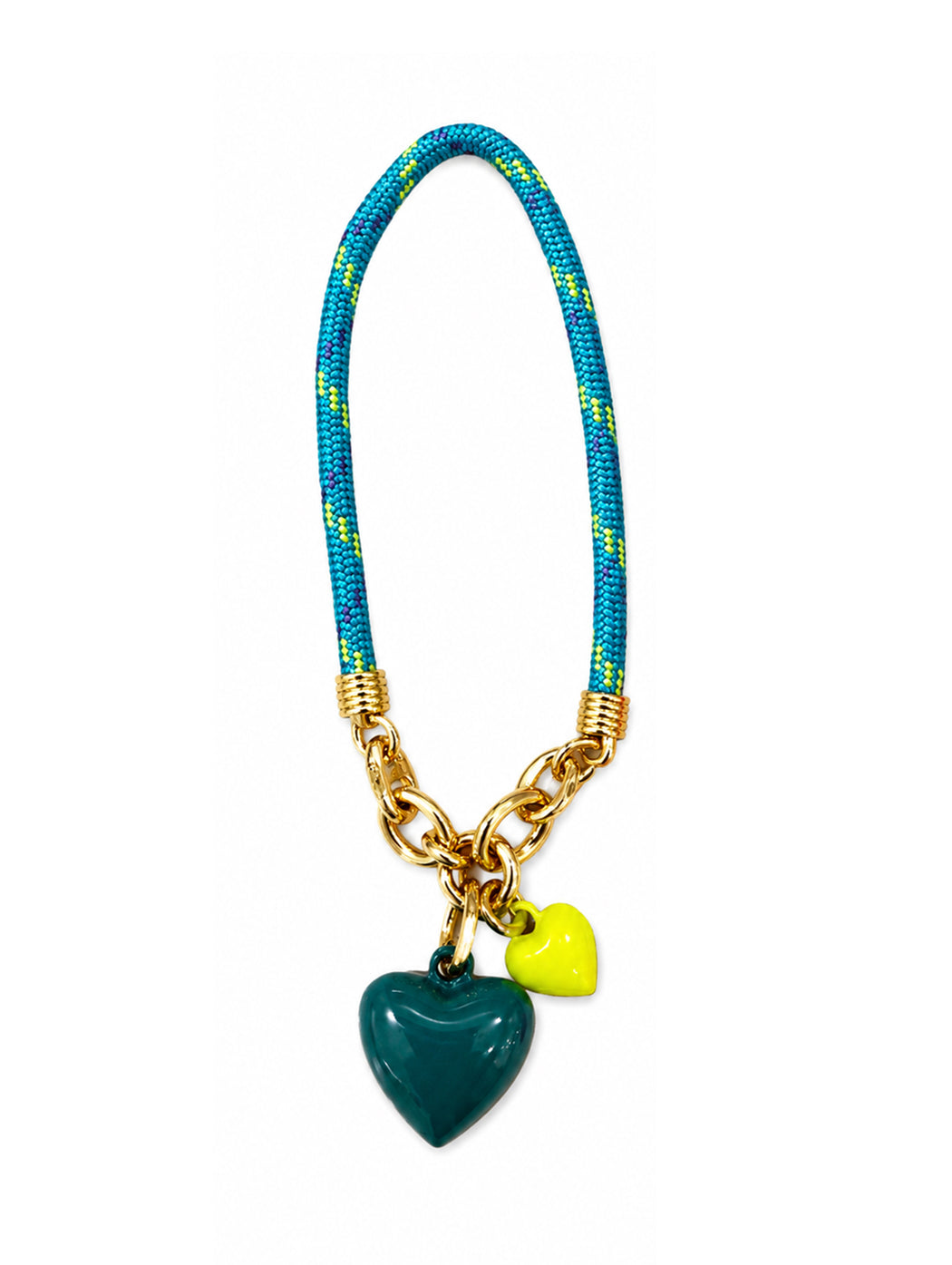 The Dark Turquoise Happy Cord Double Heart Charm Bracelet
