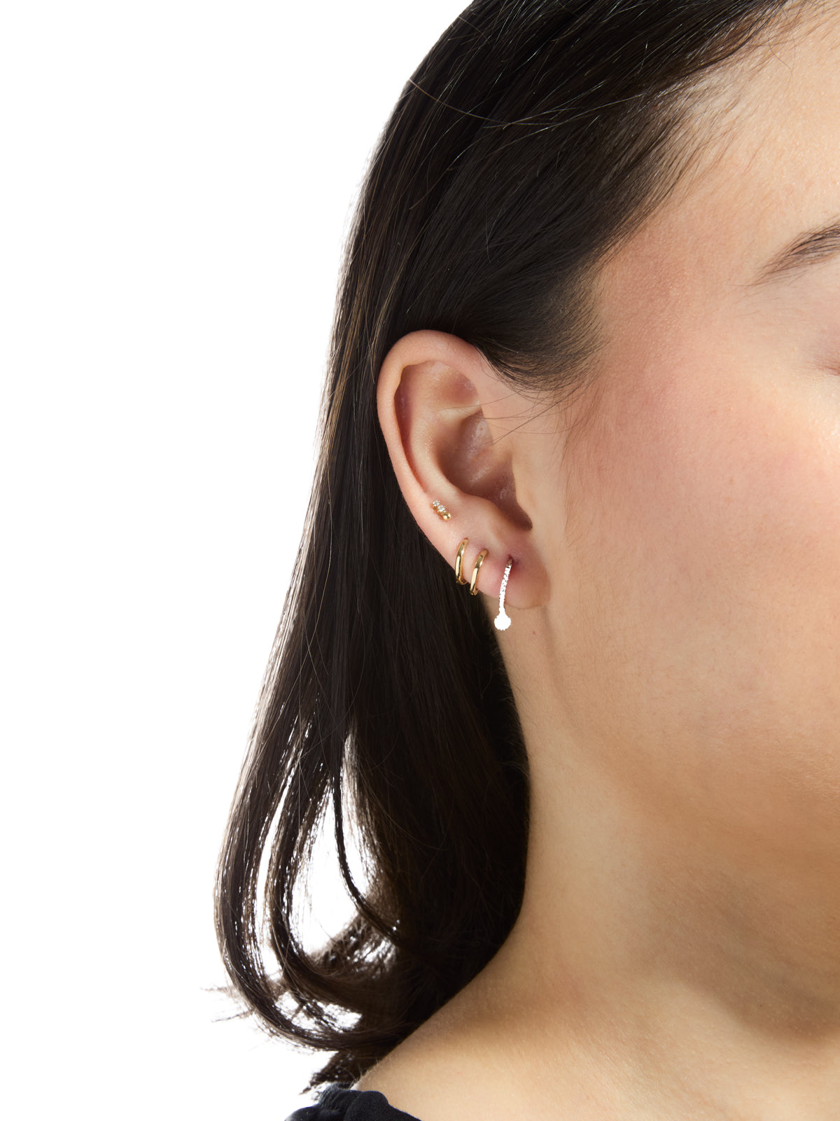 Diamond Set Free Beaded White Gold Mini Hoop Earrings