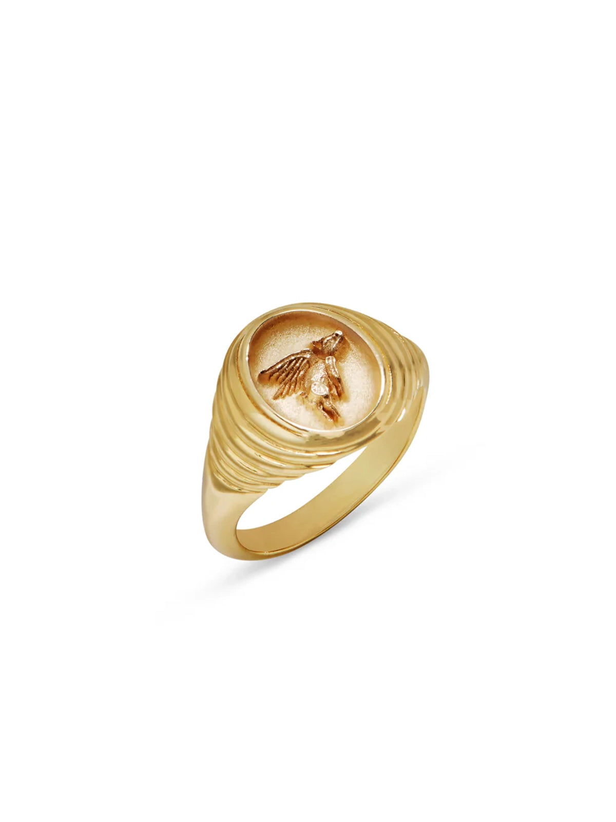 Flying Pig Tiered Fantasy Yellow Gold Signet Ring
