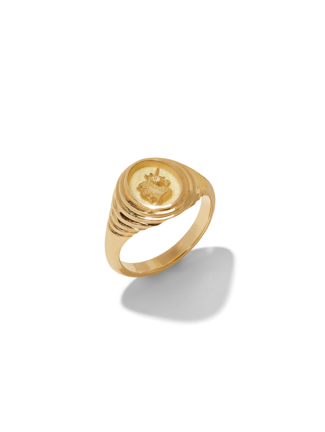 Unicorn Tiered Fantasy Yellow Gold Signet Ring