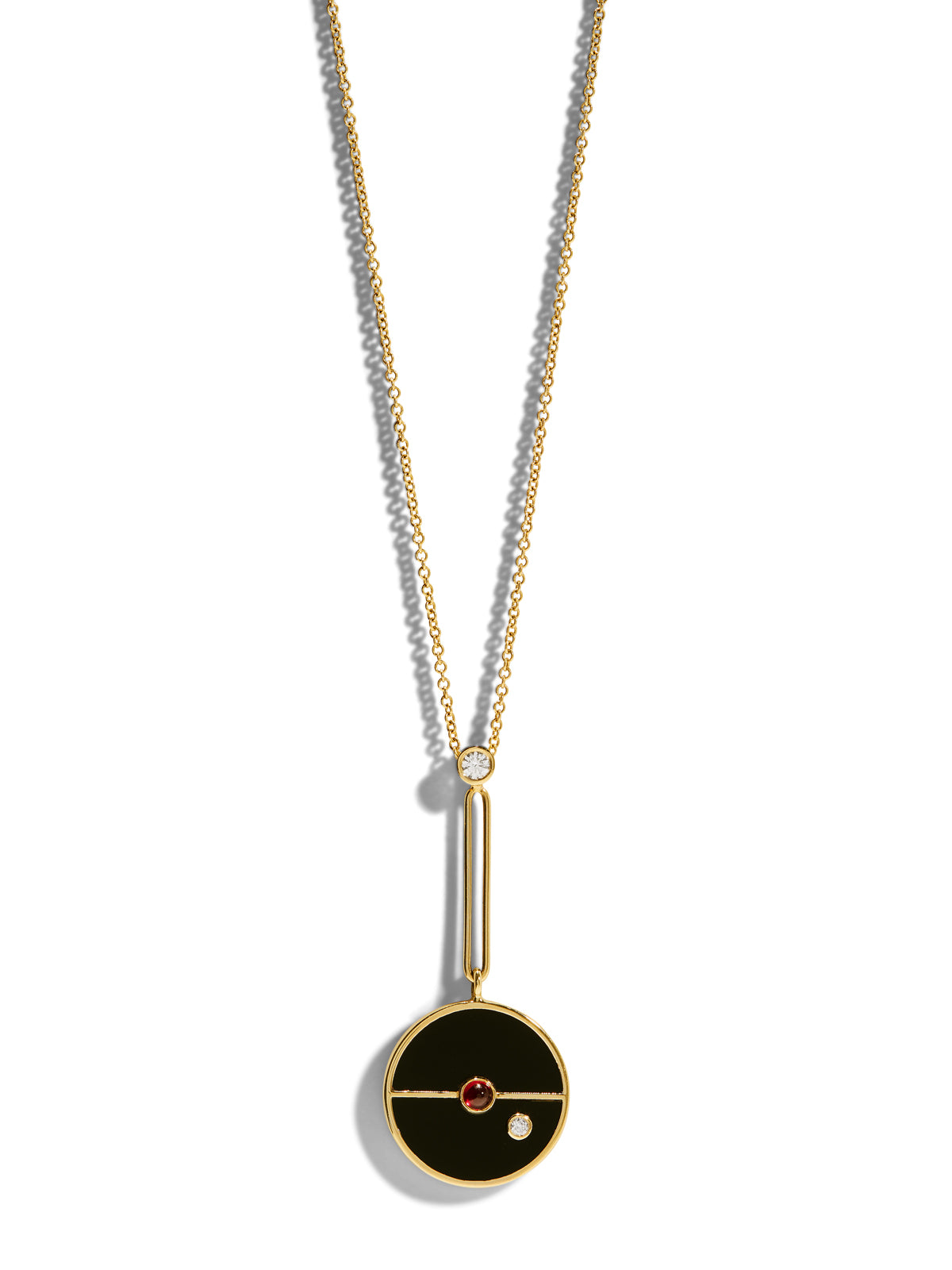 Signature Black Onyx and Ruby Compass Yellow Gold Pendant Necklace