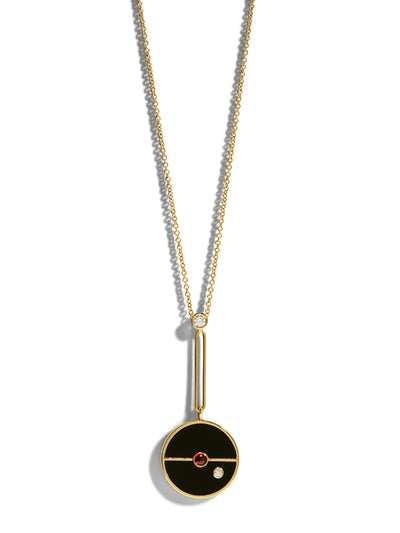 Signature Black Onyx and Ruby Compass Yellow Gold Pendant Necklace