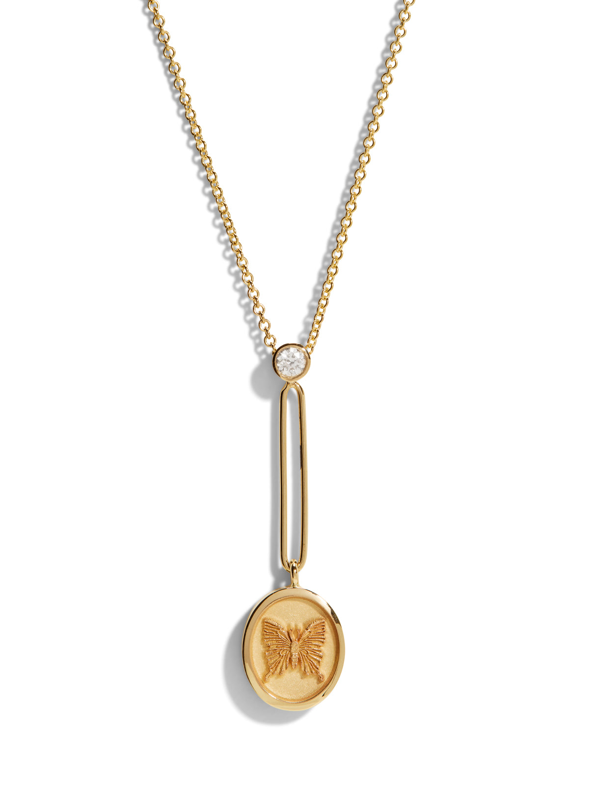 Fantasy Butterfly Signet Yellow Gold Pendant Necklace