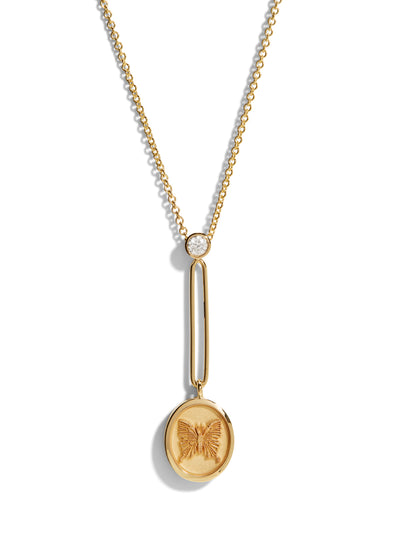 Fantasy Butterfly Signet Yellow Gold Pendant Necklace