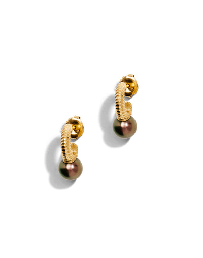 Petite Modern Love Yellow Gold Tahitian Pearl Hoop Earrings