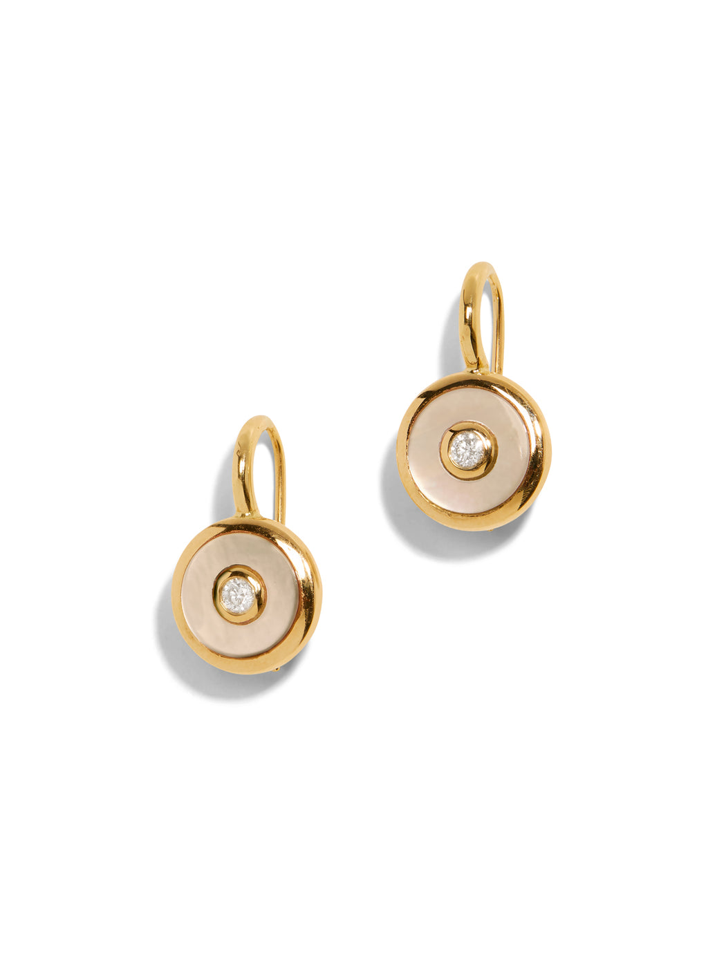 Midi Mother of Pearl & Diamond Compass Yellow Gold Earrings