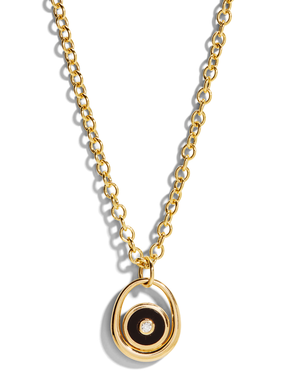 Midi Compass Sling Onyx & Diamond Yellow Gold Necklace