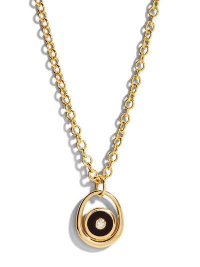 Midi Compass Sling Onyx & Diamond Yellow Gold Necklace