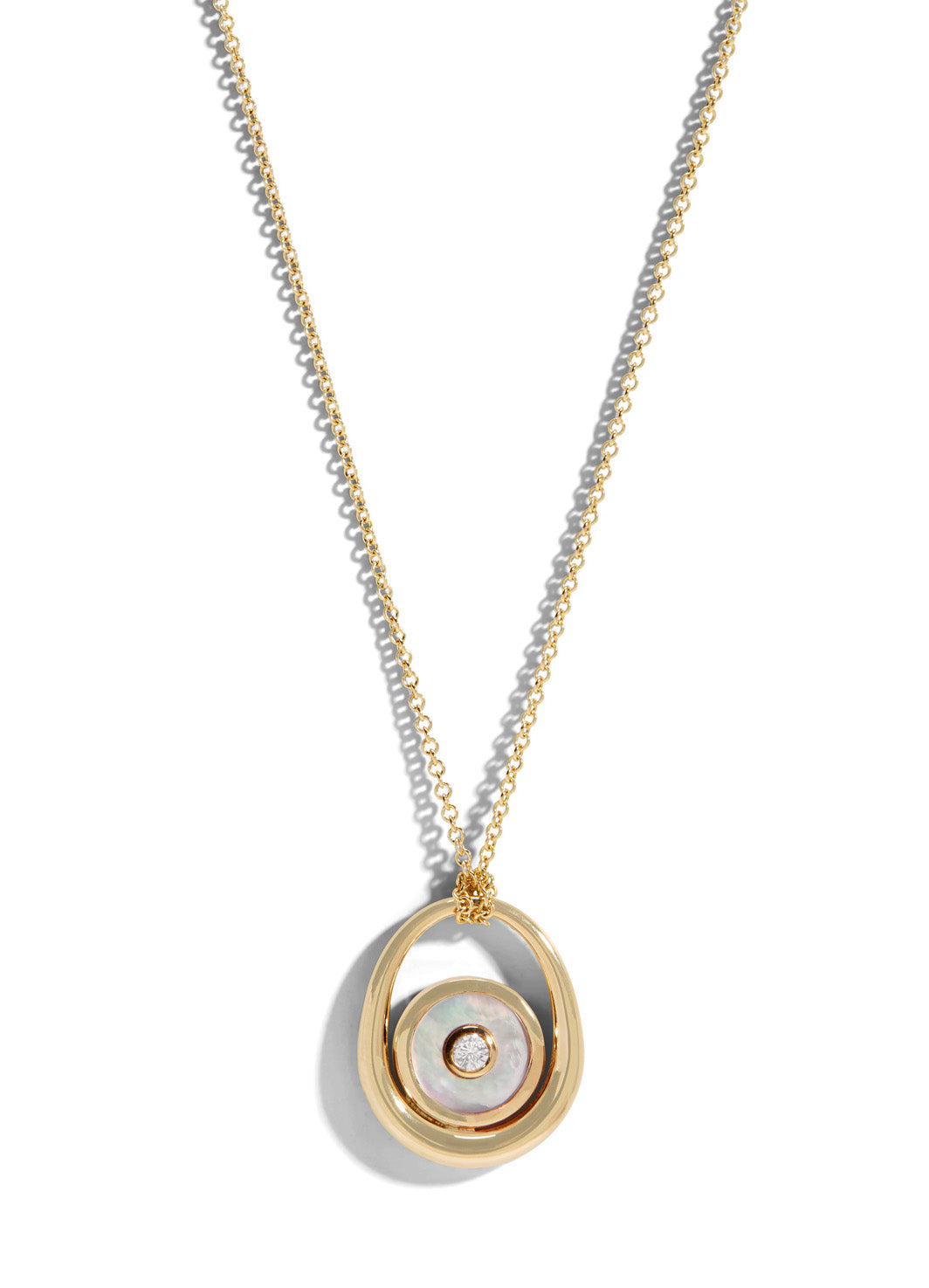 Midi Compass Sling Mother Of Pearl & Diamond Yellow Gold Necklace