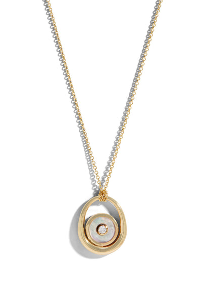 Midi Compass Sling Mother Of Pearl & Diamond Yellow Gold Necklace