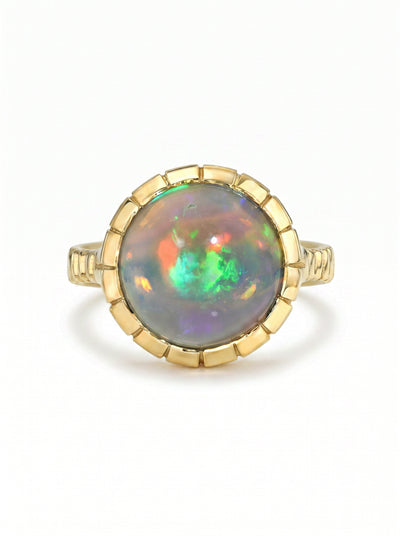 Ethiopian Opal Heirloom Yellow Gold Bezel Ring