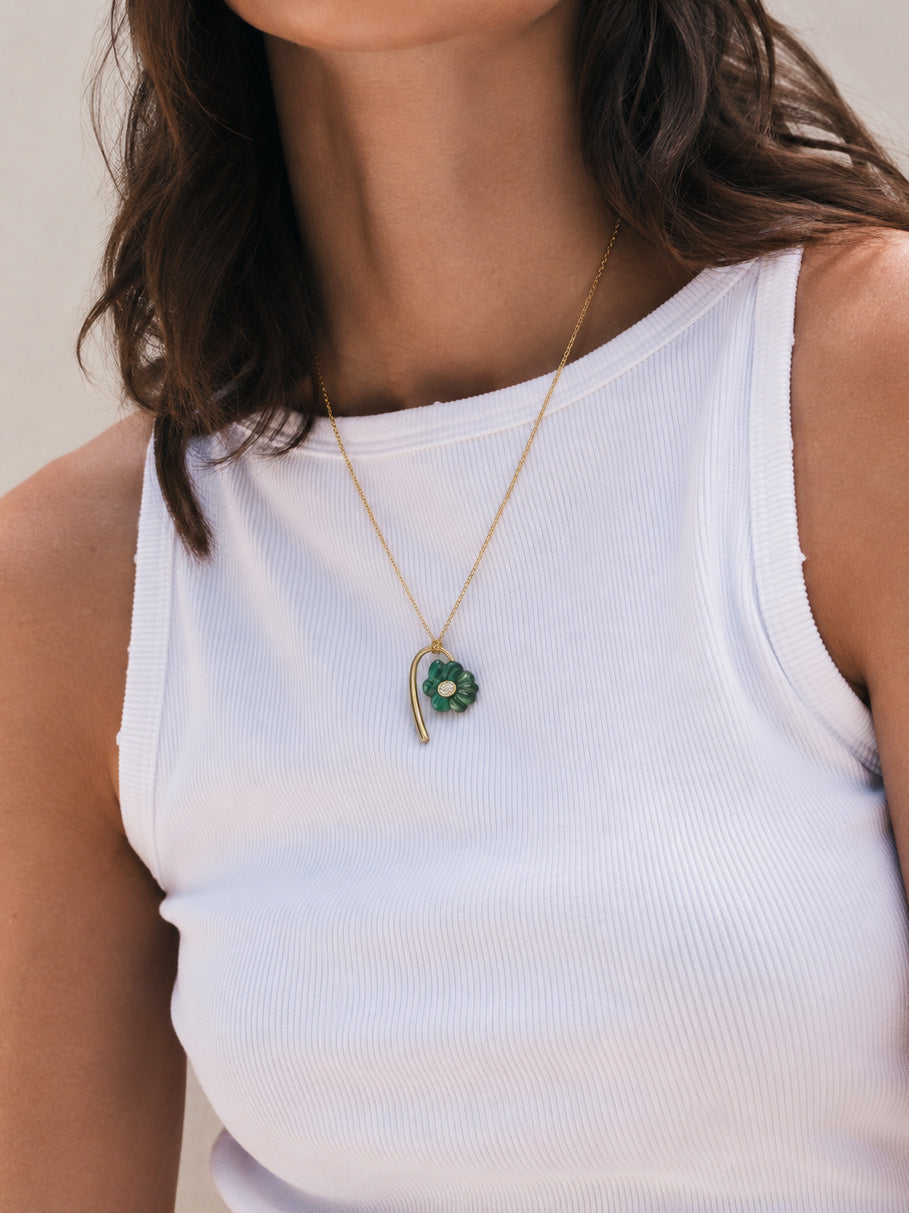 Malachite and Green Tourmaline Petite Bonded Flower Necklace