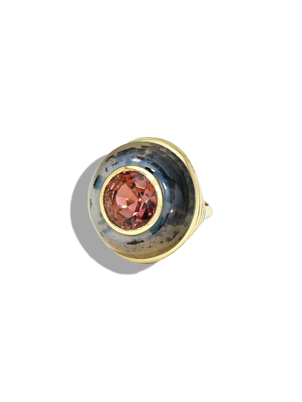 Berry Tourmaline in Dendrite Lollipop Yellow Gold Ring