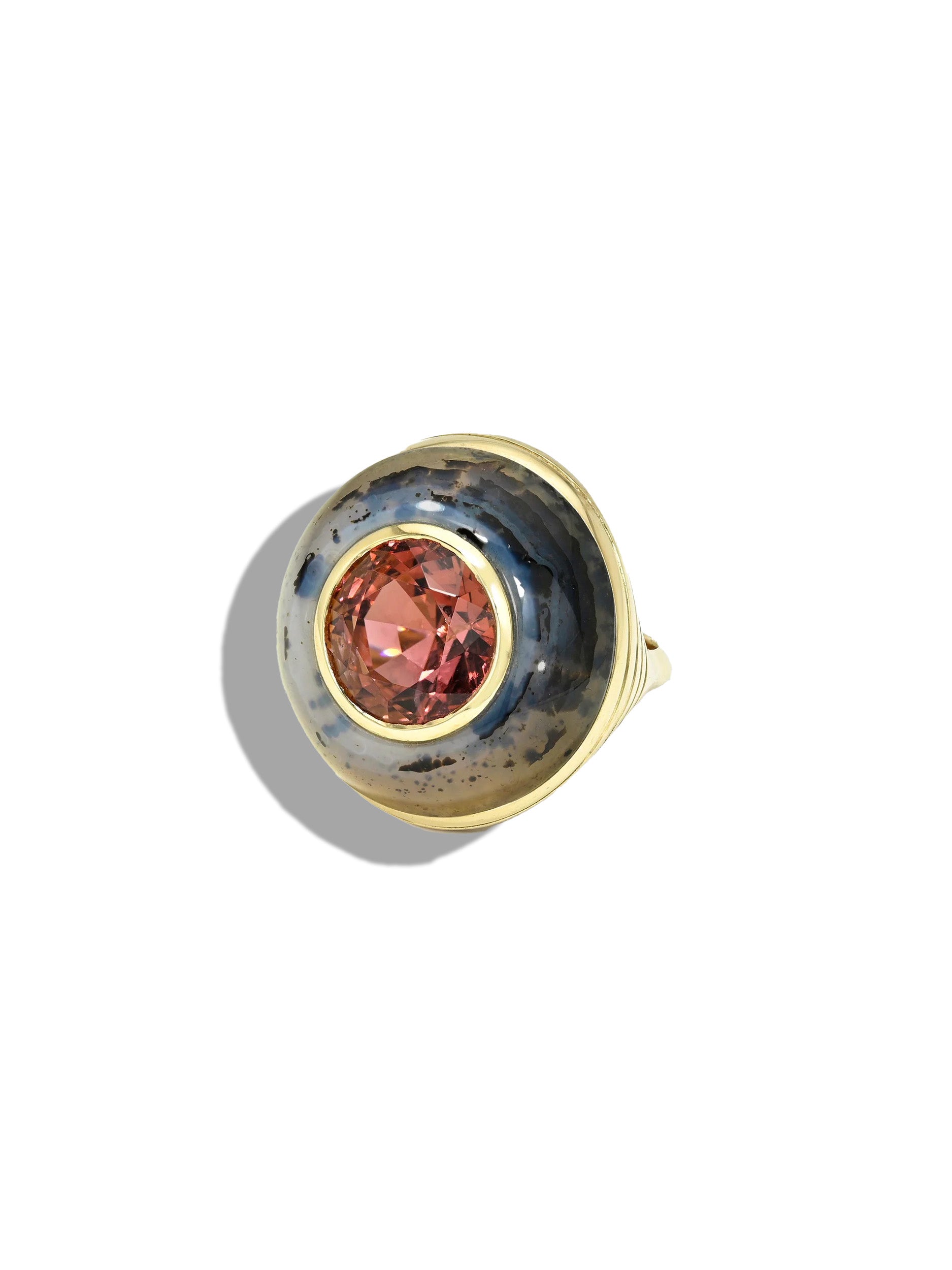 Berry Tourmaline in Dendrite Lollipop Yellow Gold Ring