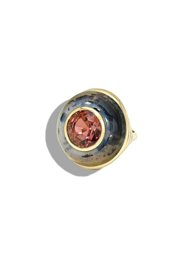 Berry Tourmaline in Dendrite Lollipop Yellow Gold Ring