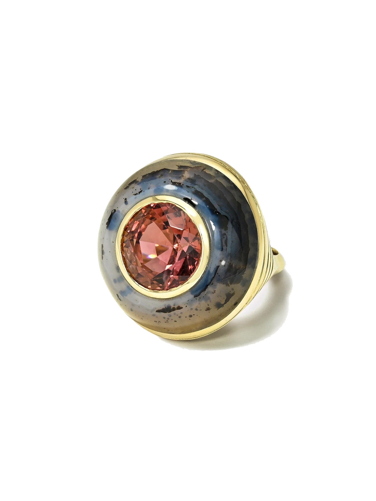 Berry Tourmaline in Dendrite Lollipop Yellow Gold Ring