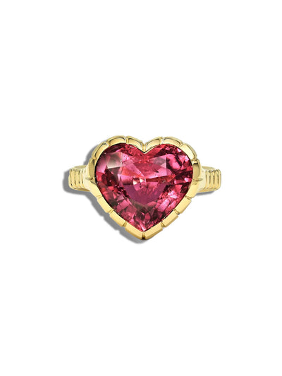 Rubellite Heart Heirloom Yellow Gold Ring