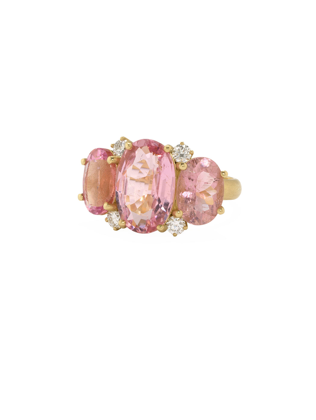 Gemmy Gem Three Stone Pink Tourmaline & Diamond Ring