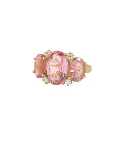 Gemmy Gem Three Stone Pink Tourmaline & Diamond Ring