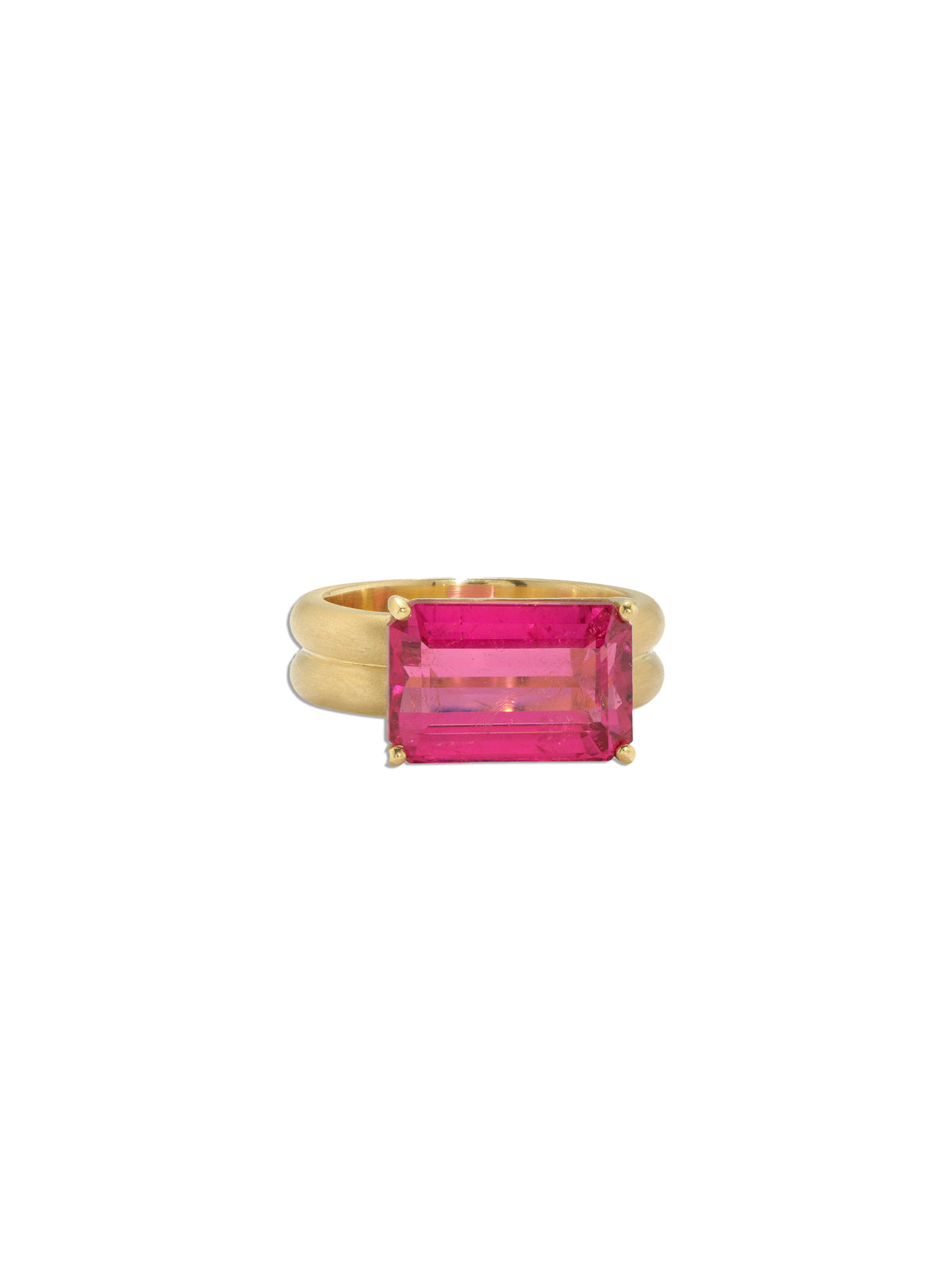 Heroic Rubellite Double Band Yellow Gold Ring