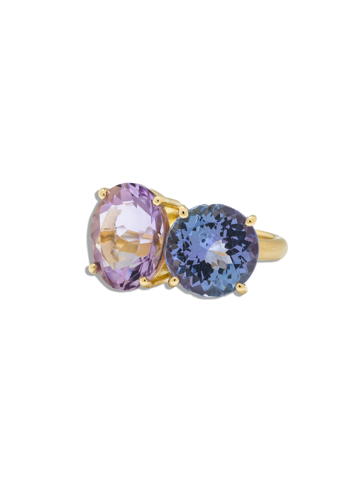 Gemmy Gem Rose of France and Tanzanite Yellow Gold Ring