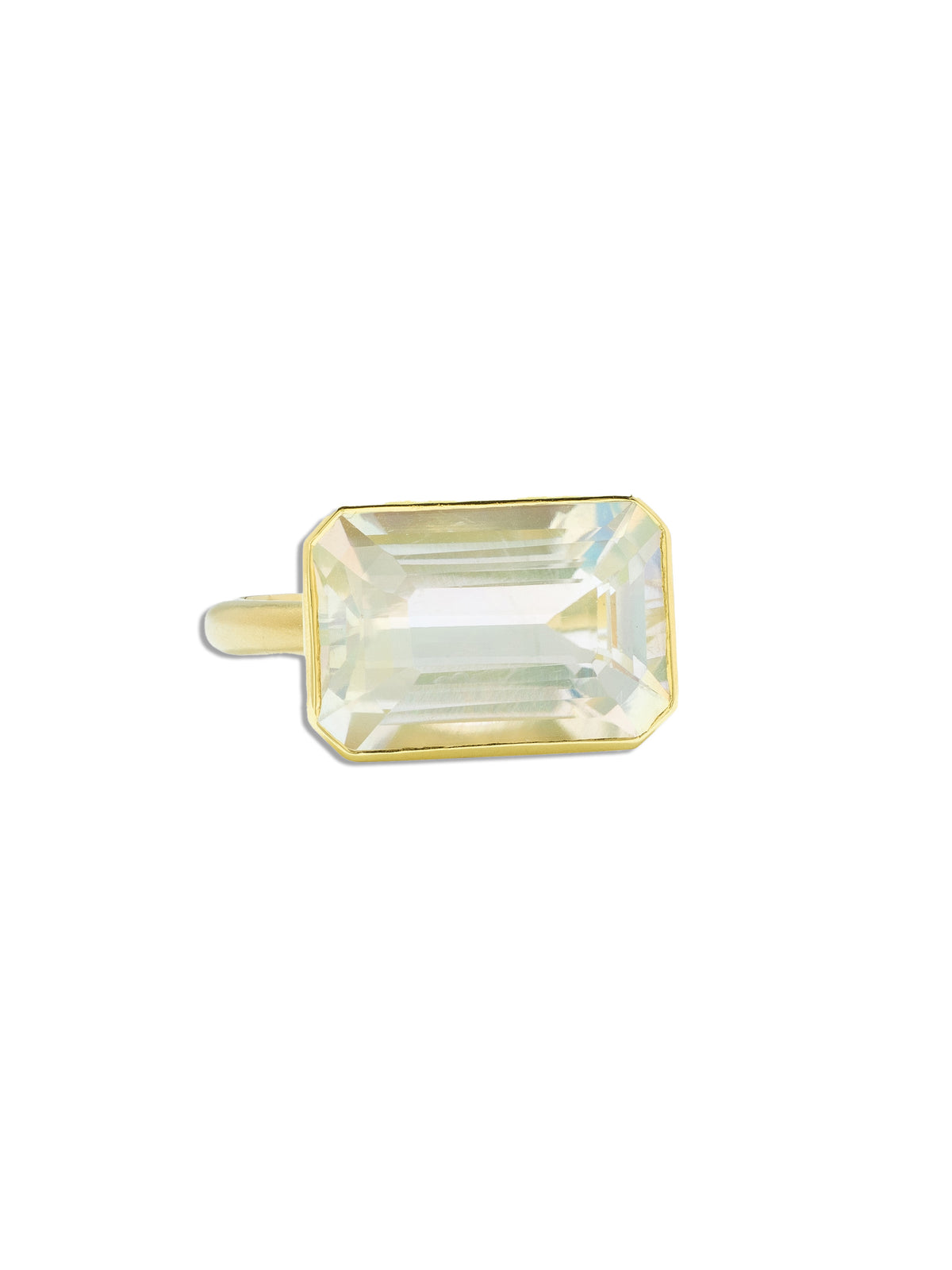 Gemmy Gem Rainbow Moonstone Bezel Yellow Gold Ring