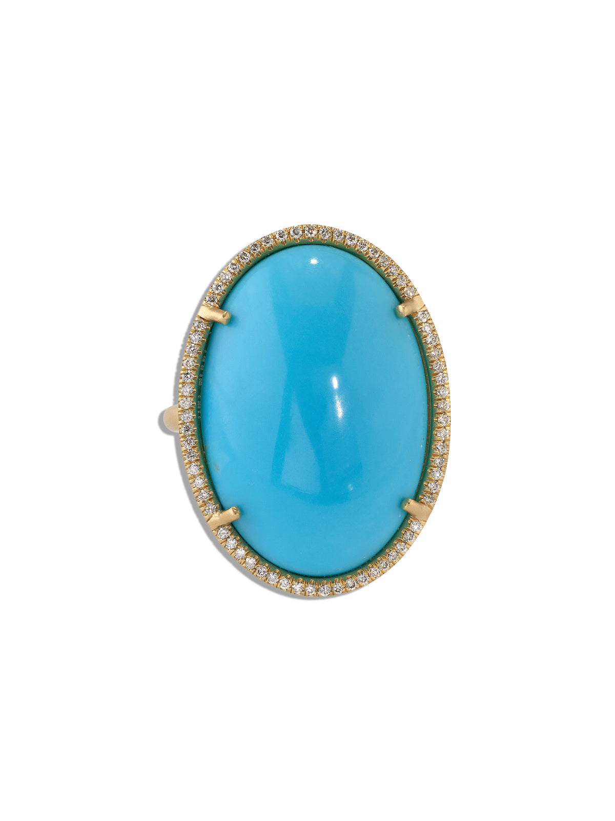 Gemmy Gem Turquoise Cabochon and Diamond Pave Yellow Gold Ring