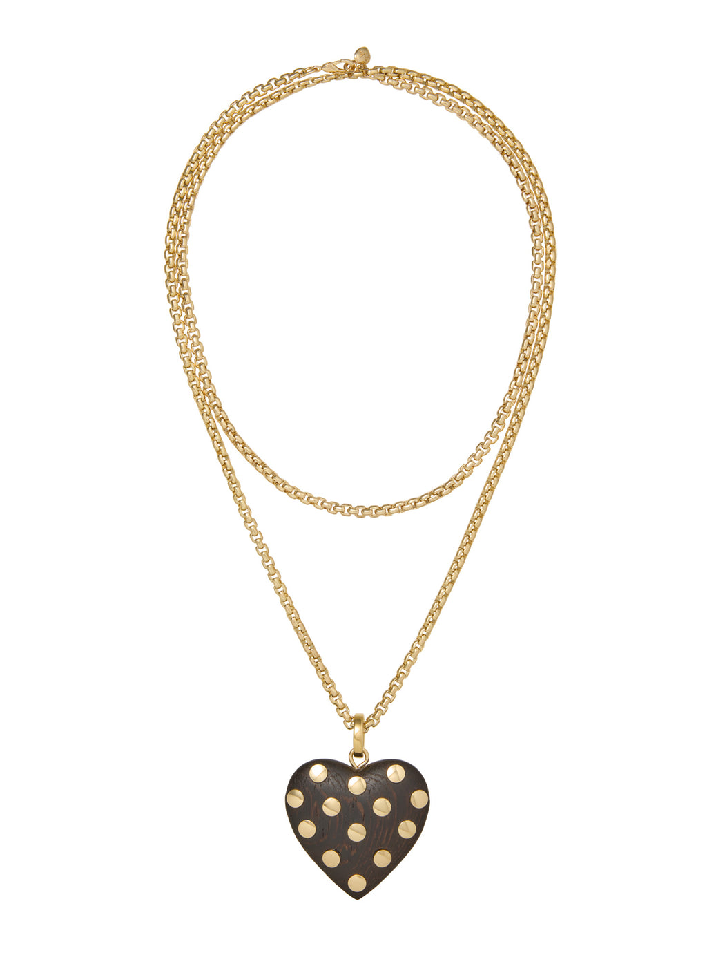 The Big Gold Studded Wood Heart Pendant Necklace