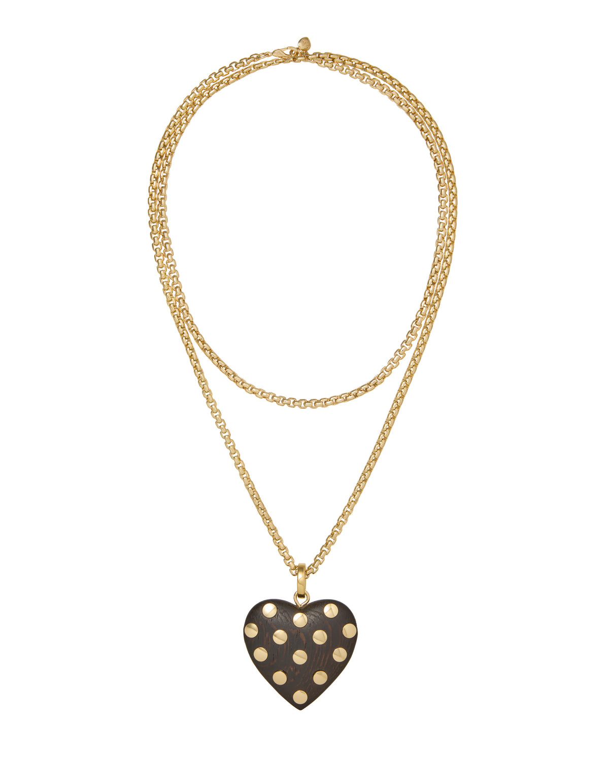 The Big Gold Studded Wood Heart Pendant Necklace